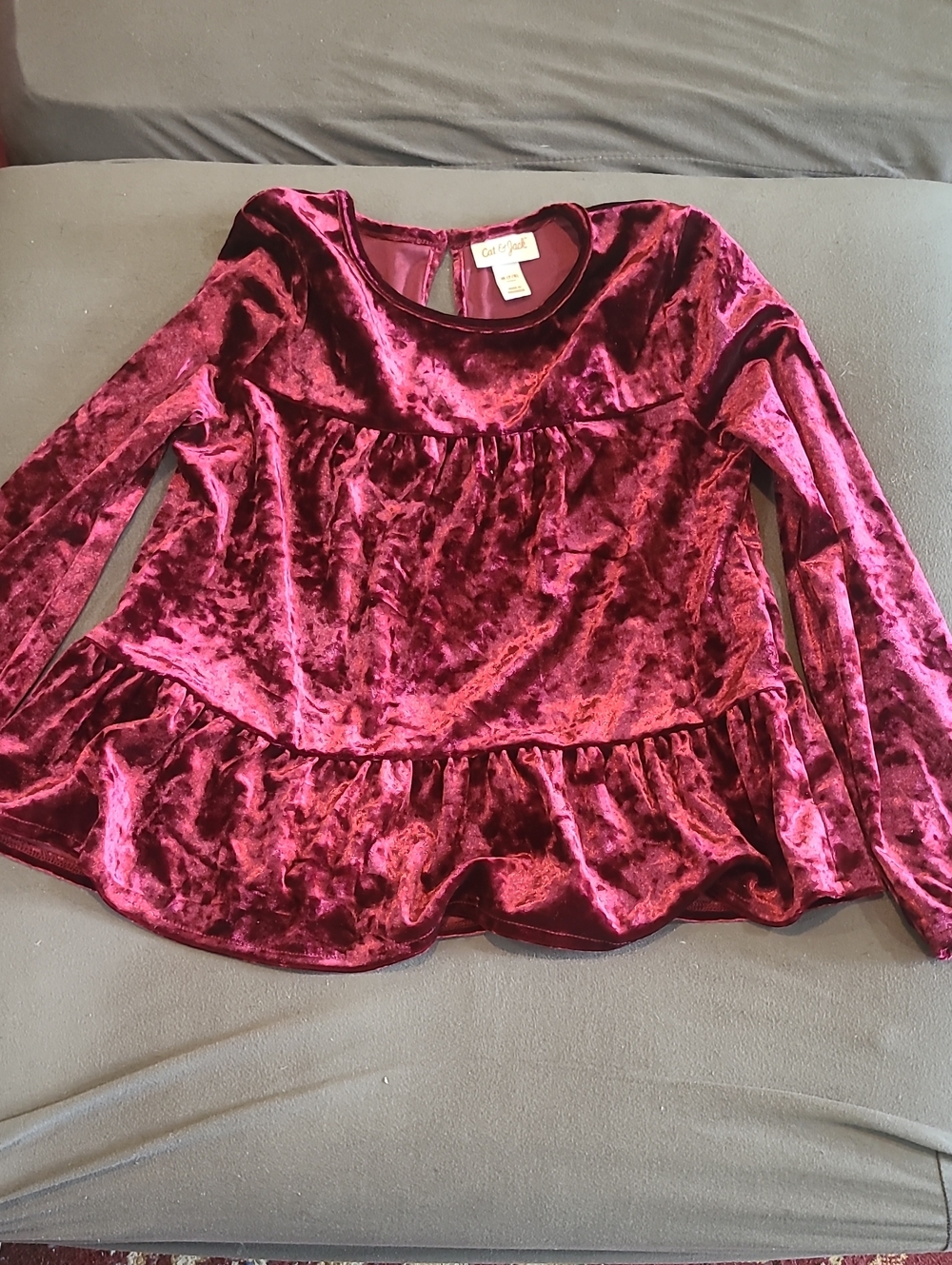 Cat & Jack Velvet Peplum Long-Sleeve Top - Berry